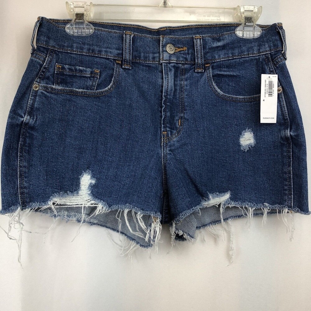 Old Navy Women's Shorts Sz 4 Blue Jean Denim Boyfriend Frayed Distressed NWT
